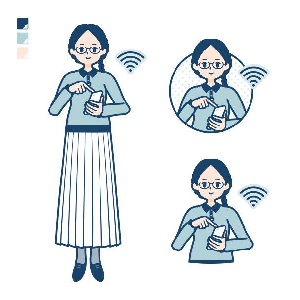 一名年轻女子戴着眼镜，操作智能手机图像图片下载