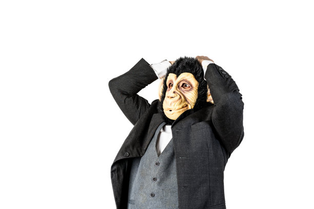 猴子人惊讶于他头上的手臂图片下载