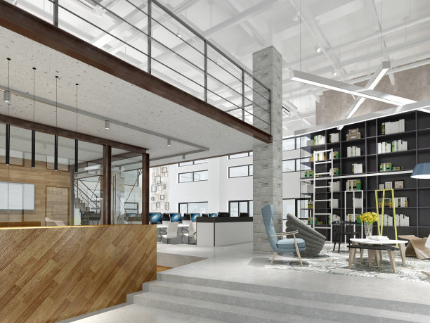 现代工作办公室的3d渲染图片下载
