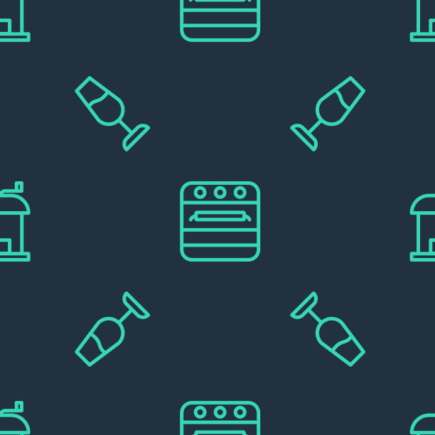 设置线烤箱酒杯和手动咖啡图片下载