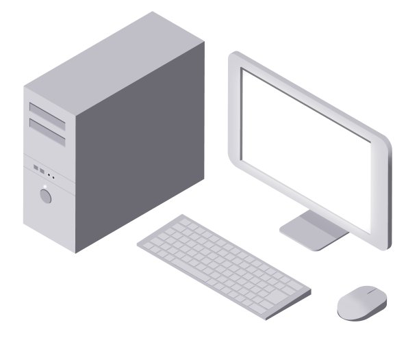 一个简单的台式电脑的等距图，用闪光屏光栅材料制作图片下载