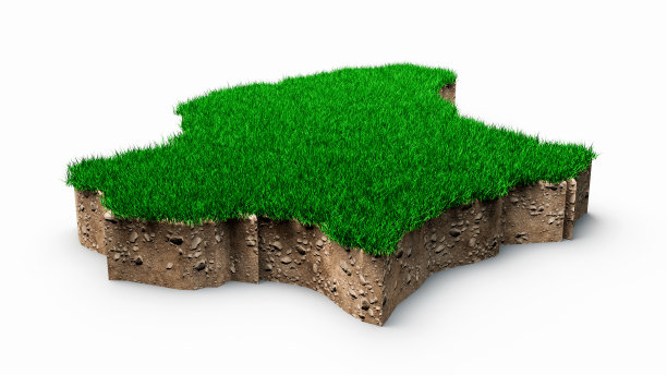 卢森堡地图土壤土地地质横截面与绿草3d插图图片下载