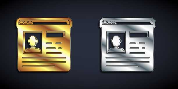 金色和银色的简历图标孤立的黑色图片下载