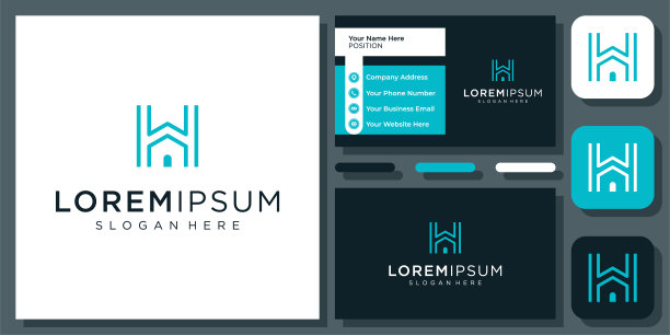 首字母H家房地产房子建筑矢量标识设计与名片图片下载