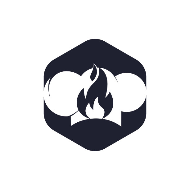 热厨师帽子矢量标志设计模板。厨师帽和火图标标志。图片下载