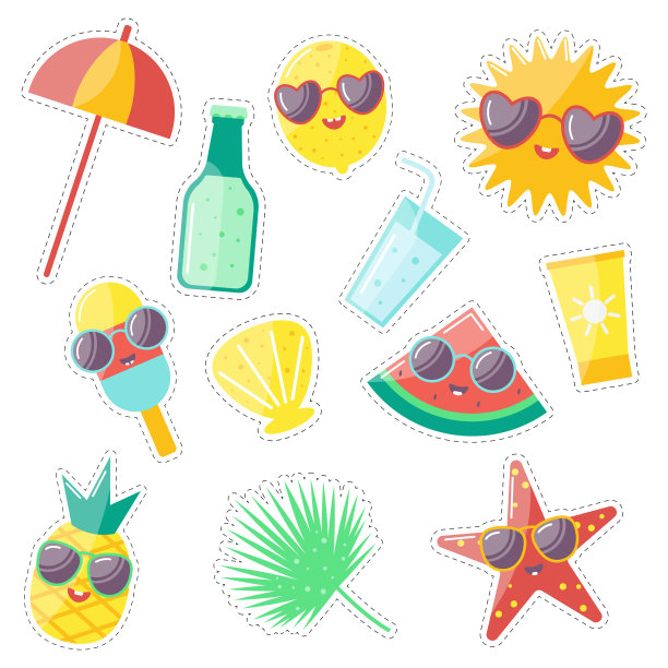 矢量夏天贴纸卡通人物戴墨镜图片下载