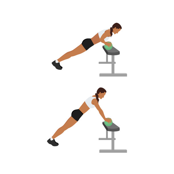 女子做倾斜健身球俯卧撑图片下载