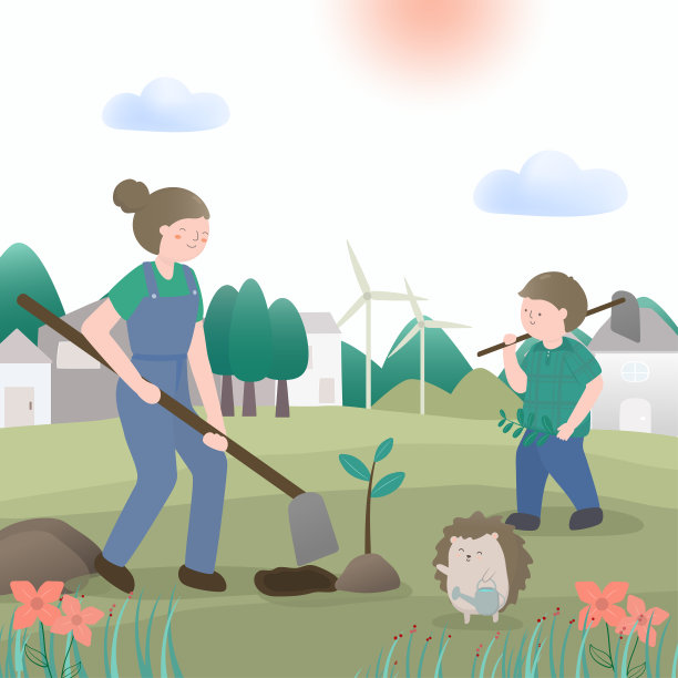 女孩与动物结合地球环境自然设计元素。图片下载