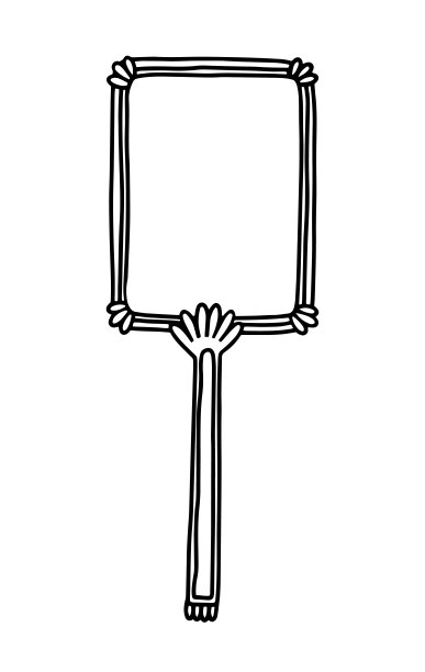 带把手的古董长方形镜子。手绘复古手工化妆镜。矢量插图黑色上白色孤立。图片下载