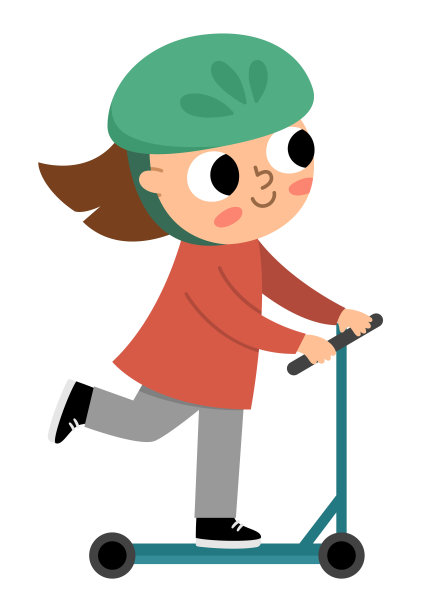女孩骑摩托车在头盔图标。可爱的环保孩子。儿童使用其他交通工具。地球日或健康生活方式的概念图片下载