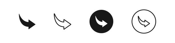 箭头图标。弯曲孤立的箭头集合。白色背景下的方向标志。带有曲线的黑色箭头。图片下载