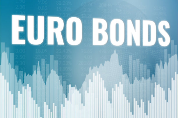 金融术语欧元债券蓝色背景。上行和下行趋势。软的焦点。全球经济的概念图片下载