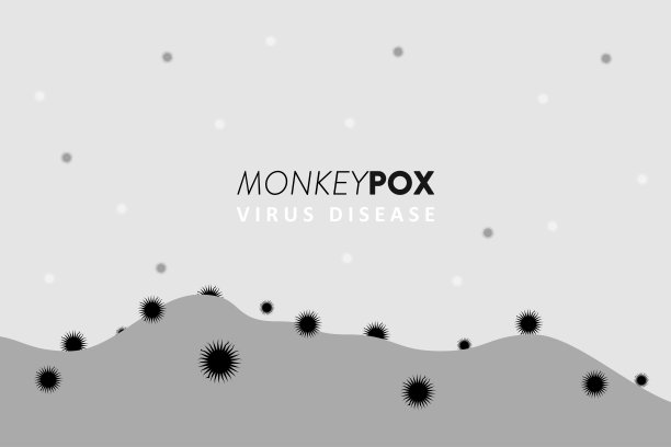 猴痘病毒疾病概念背景设计。山概念景观背景上猴痘病毒符号。冠状病毒的迹象。黑色的真菌的象征图片下载