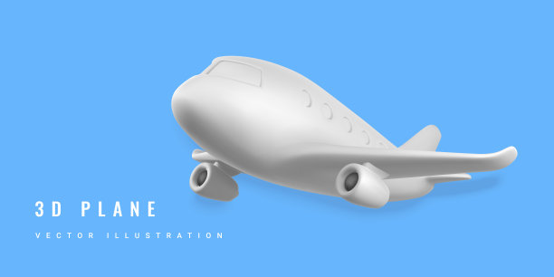 3D卡通白色飞机。蓝色背景上的现实喷气式飞机。矢量图图片下载