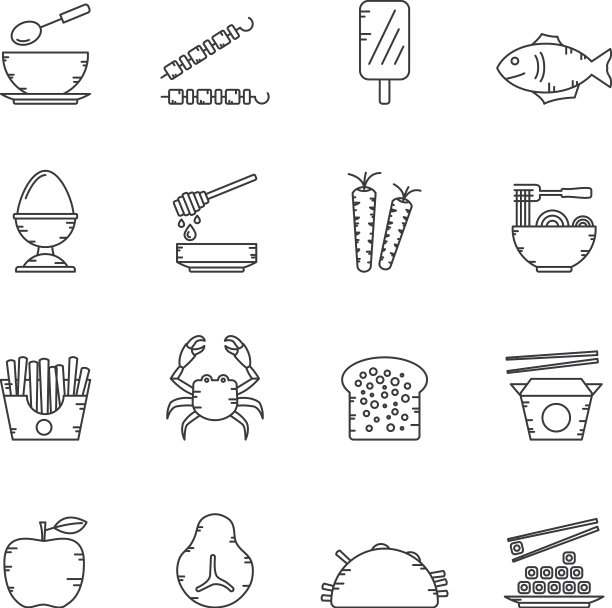 排列食物和饮料图标图片下载