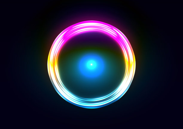 摘要矢量霓虹灯圆形照明和发光圆形框架背景，圆形霓虹灯在黑色背景上发光，插图矢量设计图片下载