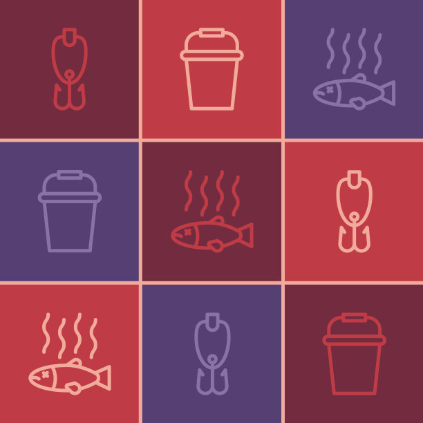 设置线钓鱼饵死鱼和桶图标图片下载