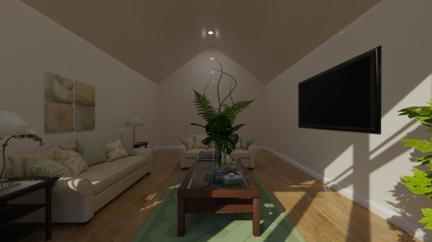 客厅与led电视墙上的3d插图图片下载