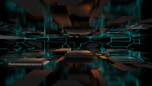 Ai芯片组在电路板上的未来概念适合未来的技术，3d渲染。图片下载