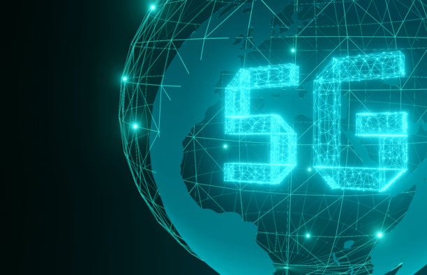 5G网络数字全息图与互联网背景。三维渲染图片下载