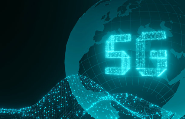 5G网络数字全息图与互联网背景。三维渲染图片下载