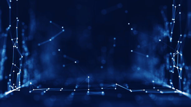网络安全技术和数字数据保护的抽象概念。保护互联网网络连接多边形，点和线与深蓝色背景。大数据。图片下载