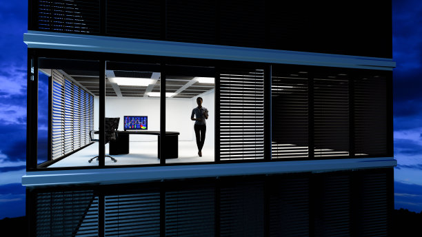 午夜的办公大楼视图(3d渲染)图片下载