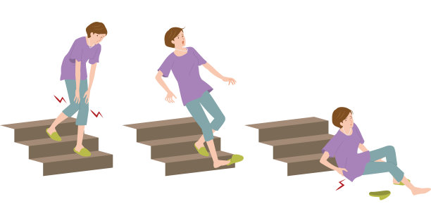 老妇人下楼梯时膝盖受伤，从楼梯上摔了下来，伤到了下背部图片下载