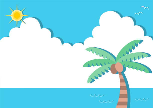 夏天图片说明。夏天的天空，大海，棕榈树和太阳。图片下载