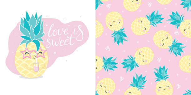 一套菠萝在不同的风格的杯子图片下载