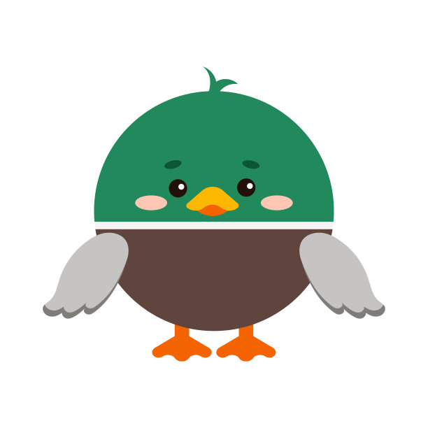 圆圈鸭野鸭森林鸟动物的脸图标孤立在白色背景。图片下载