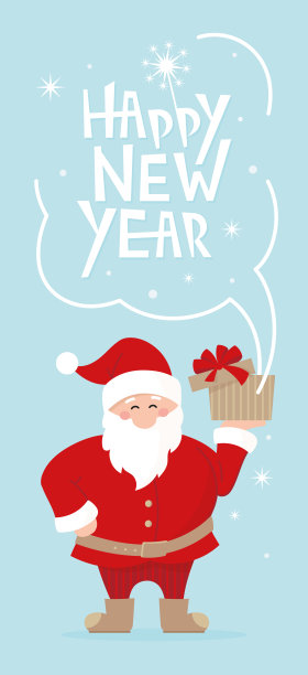 新年贺卡与圣诞老人和节日的字母。新年快乐。图片下载