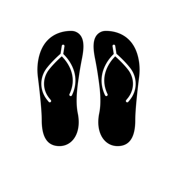 人字拖拖鞋夏天黑色剪影图标。沙滩旅行度假泳池休闲的凉鞋与鞋底字形象形顶部视图。有趣的海脚休闲配件标志。孤立的矢量图图片下载