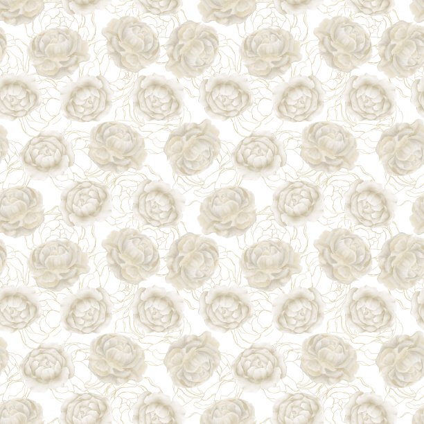 无缝装饰花卉图案，从水彩插图的白色牡丹图片下载