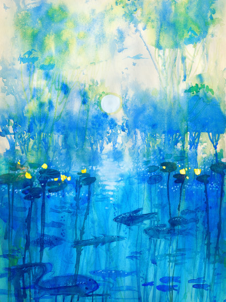 河流生态系统。清晨的河流景观。图片下载