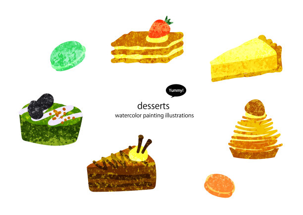甜品、食物插图、水彩画图片下载