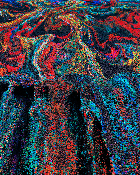 明亮的彩色粒子波在黑色空间，抽象背景，3d图片图片下载