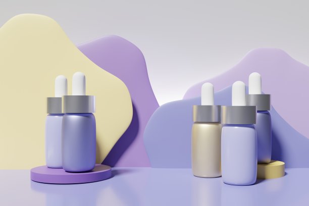 3d渲染粉彩黄色和紫色血清移液管瓶彩色背景图片下载