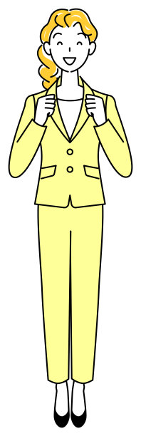 一个穿着西装的漂亮女人，微笑着谦虚地摆着战斗的姿势。全身站立插图矢量图片下载