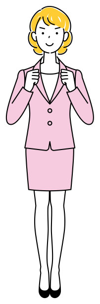 一个穿着西装的漂亮女人，微笑着谦虚地摆着战斗的姿势。全身站立插图矢量图片下载