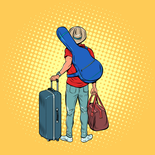 一个拿着吉他的年轻人是一个飞翔的旅行者图片下载