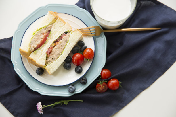创造性的形象。都市假日金枪鱼沙拉三明治，家庭，餐厅，早餐-股票照片图片下载