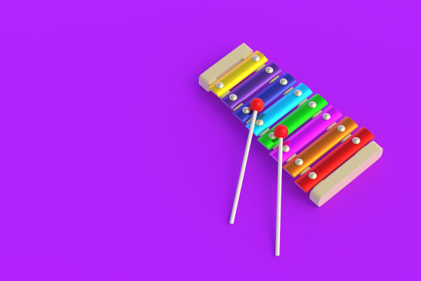 紫色背景的彩色木琴。孩子们的玩具。学前教育。乐器。有趣的laisure。副本的空间。三维渲染图片下载