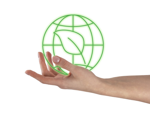 女人手持绿色地球和叶子白色背景图片下载