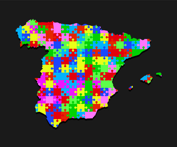 地图西班牙从彩色拼图拼图图片下载