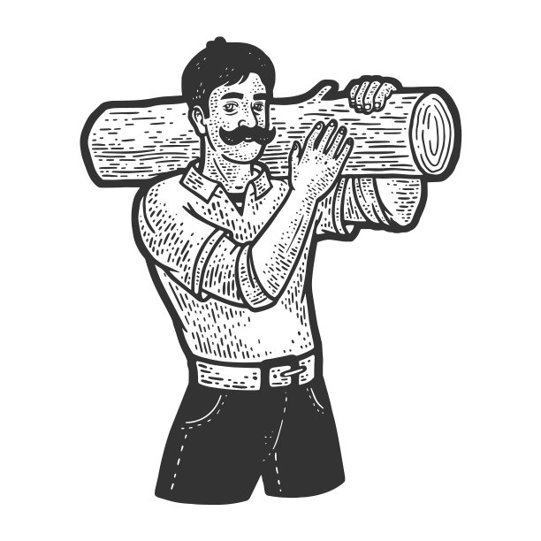 伐木工的肩膀上画着原木图片下载