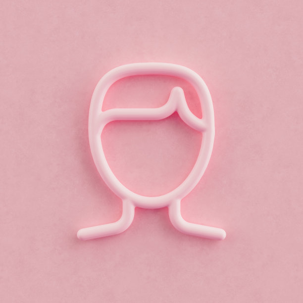 单色美女图标，粉红色的颜色头发男人的3D图标在粉红色的背景，3D渲染图片下载