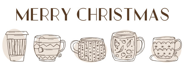 冬季暖饮涂鸦矢量插画：迎接2023圣诞新年图片下载