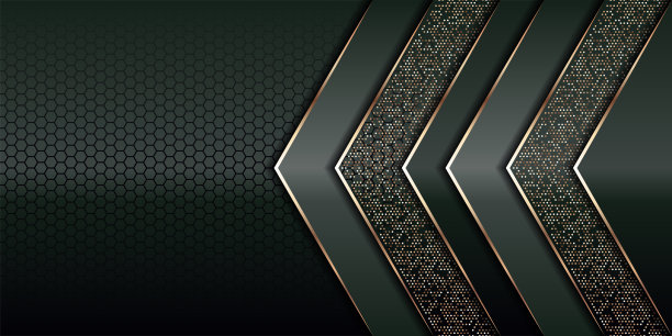 现代奢华的背景矢量叠加在深绿色和阴影黑色空间上，以抽象的风格进行设计。图形插画纹理与线条金色元素装饰图片下载