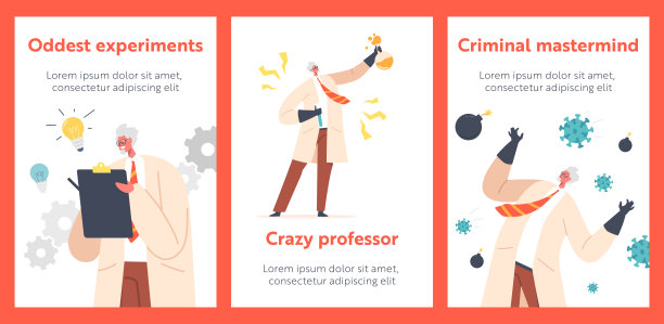 横幅上写着疯狂的教授穿着实验服和橡胶手套。坚果博士性格运行，进行实验图片下载